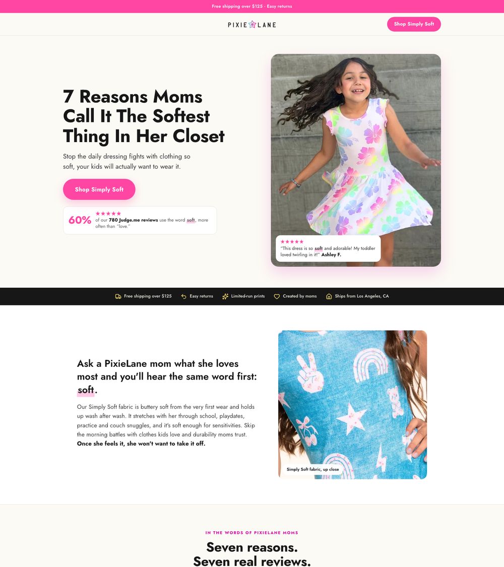 Desktop view of the listicle for a kids' clothing brand
